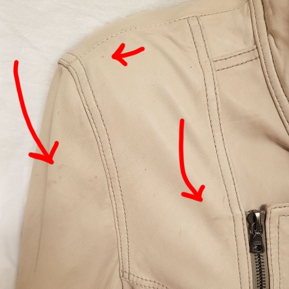 EVER beige lamb leather moto jacket (42" bust) - Picture 5 of 8